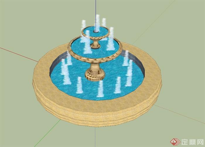 某欧式风格水钵水景喷泉设计su模型(1)