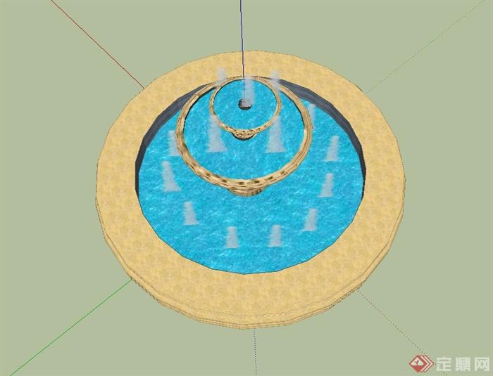 某欧式风格水钵水景喷泉设计su模型(3)