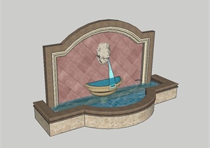 某欧式风格狮子头喷泉水池设计SU(草图大师)模型