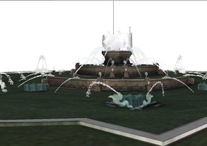 某简约欧式风格圆形喷泉水池设计SU(草图大师)模型