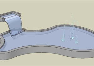 不规则跌水喷泉水池SU(草图大师)模型