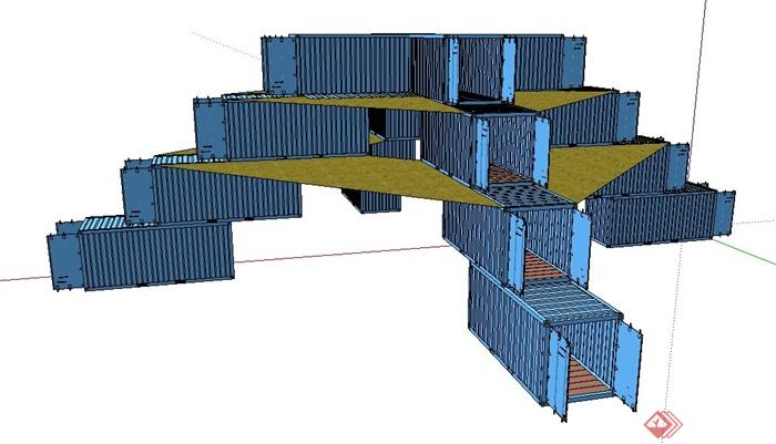 集装箱式台阶式建筑设计su模型(1)