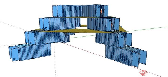 集装箱式台阶式建筑设计su模型(2)