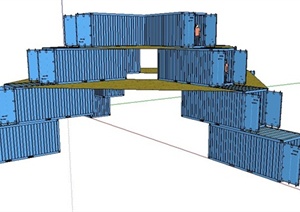 集装箱式台阶式建筑设计SU(草图大师)模型