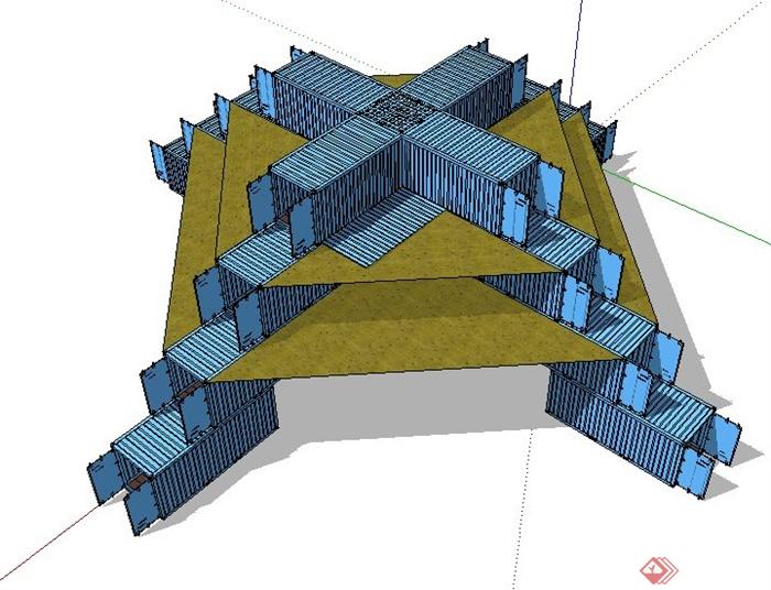 集装箱式台阶式建筑设计su模型(4)