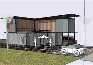 现代集装箱式二层住宅建筑SU(草图大师)模型