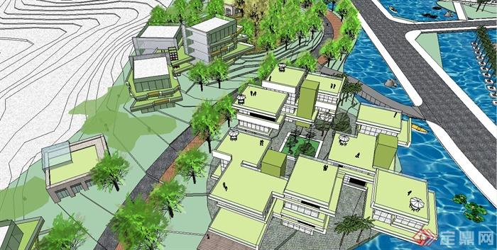 某现代风格滨河中心城市整体建筑规划设计SU模型(2)
