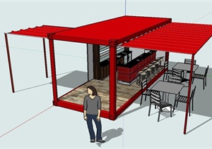 某简约现代风格集装箱式酒吧建筑设计SU(草图大师)模型