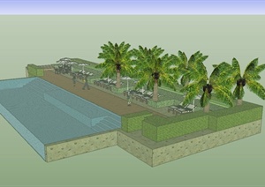 某现代风格露天泳池边景观设计SU(草图大师)模型