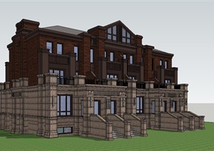 某精致新古典风格联排别墅建筑设计SU(草图大师)模型