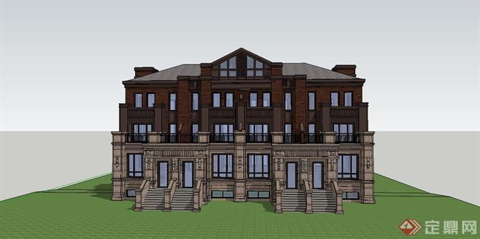 某精致新古典风格联排别墅建筑设计SU模型(2)
