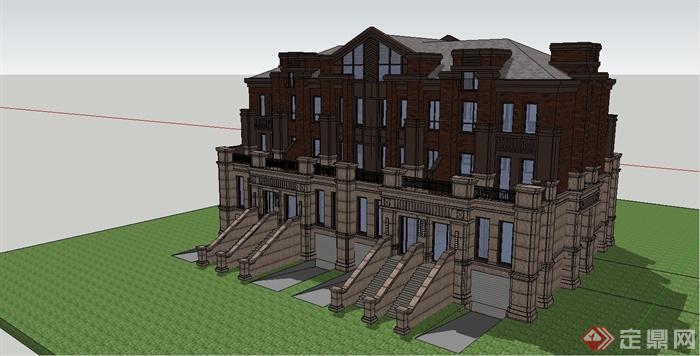 某精致新古典风格联排别墅建筑设计SU模型(4)