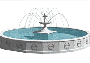 某精致现代中式风格圆形喷泉水池设计SU(草图大师)模型