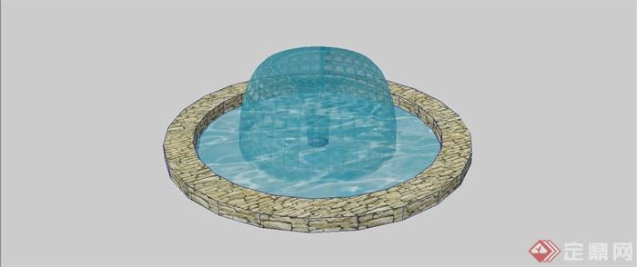 某简约现代风格圆形喷泉设计SU模型(1)