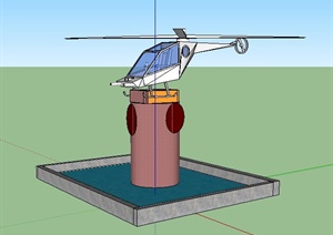 直升机雕塑景观水池SU(草图大师)模型