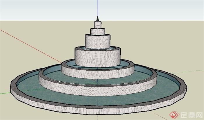 简约现代环形水池设计su模型(1)