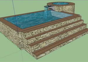 简约跌水组合景观水池设计SU(草图大师)模型