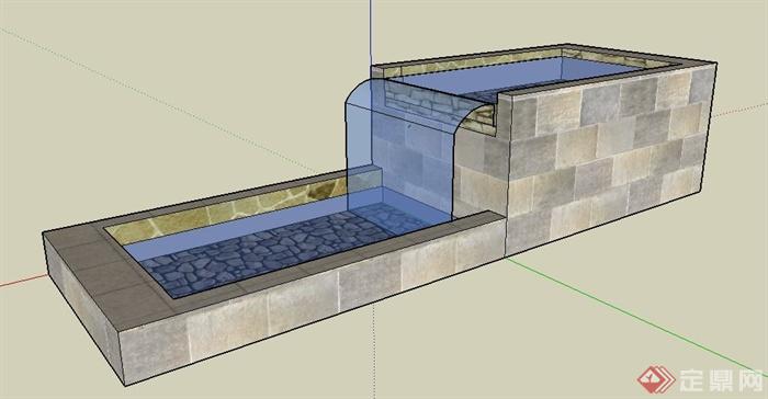 长方体跌水水池设计su模型(2)