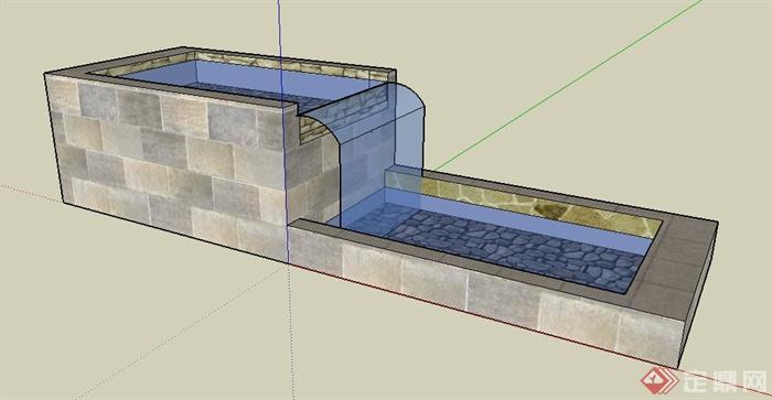 长方体跌水水池设计su模型(1)