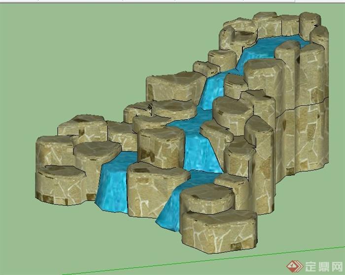 叠石水流景观su模型(2)