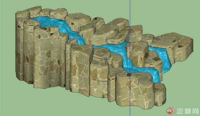 叠石水流景观su模型(3)