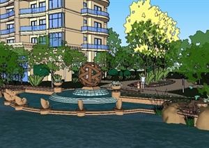 某住宅小区雕塑水池设计SU(草图大师)模型