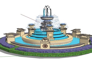 两款欧式风格雕塑喷泉水景设计SU(草图大师)模型