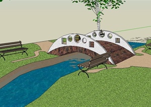 现代园桥溪流景观SU(草图大师)模型
