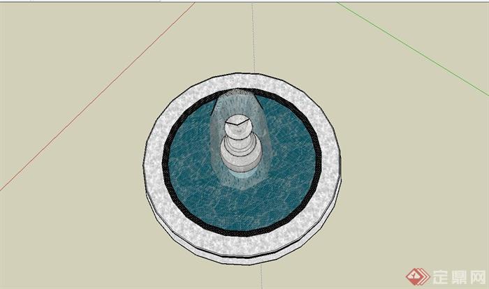 某精致现代风格圆形喷泉池设计模型[原创]