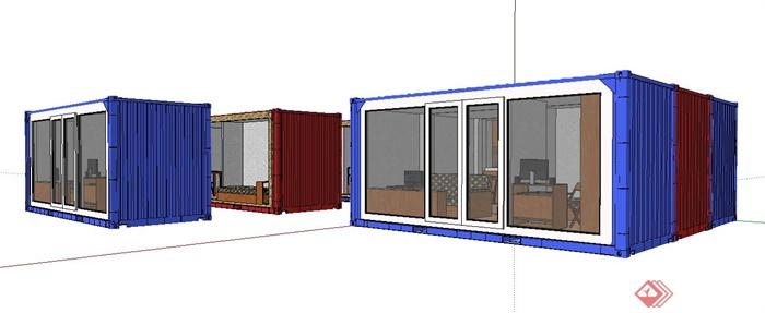 现代集装箱式单层住宅建筑su模型(1)