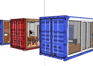 现代集装箱式单层住宅建筑SU(草图大师)模型