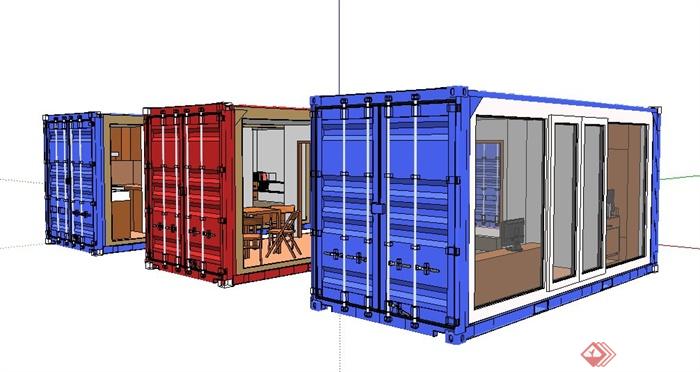 现代集装箱式单层住宅建筑su模型(2)