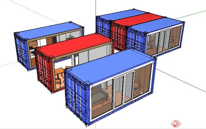 现代集装箱式单层住宅建筑su模型(3)