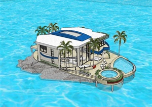 某现代风格岛屿独栋别墅建筑设计SU(草图大师)模型
