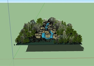 某园林景观假山跌水水景设计SU(草图大师)模型