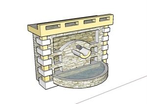 现代风格独特景墙水池设计SU(草图大师)模型