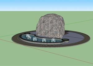 某现代风格景石喷泉水池设计SU(草图大师)模型