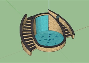 某现代风格砖砌楼梯跌水池设计SU(草图大师)模型
