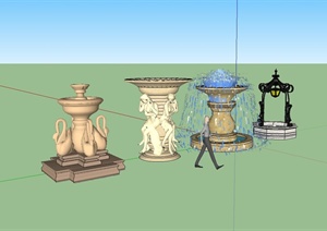 某欧式风格四种喷泉水钵设计SU(草图大师)模型