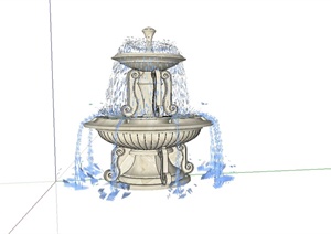 某欧式风格精致两台喷泉水钵设计SU(草图大师)模型