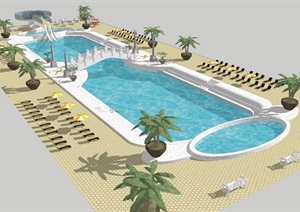 某现代风格度假区休闲游泳池景观设计SU(草图大师)模型