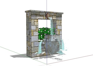 现代风格景墙雕塑喷泉水景设计SU(草图大师)模型