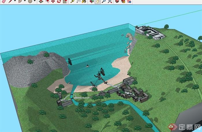 某现代中式风格滨水住宅村庄设计su模型(4)