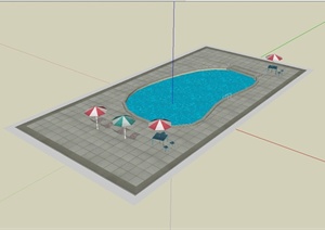 现代风格庭院游泳池设计SU(草图大师)模型