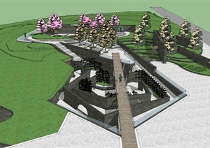某现代风格下沉式广场景观规划设计SU(草图大师)模型