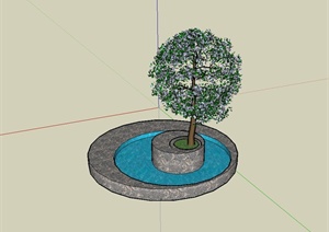 某现代风格独特树池、水池组合设计SU(草图大师)模型