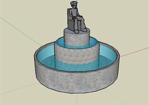现代风格雕塑水池水景SU(草图大师)模型