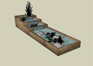现代风格台阶式水池水景设计SU(草图大师)模型