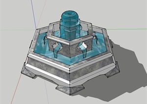 某现代风格多边形喷泉水池设计SU(草图大师)模型