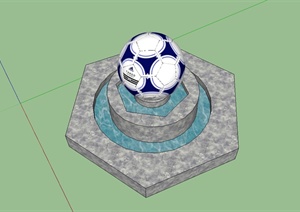 某现代风格足球雕塑水池设计SU(草图大师)模型